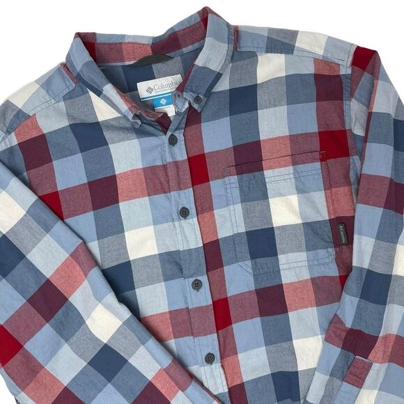 Columbia Mens Out and Back II Red Blue Plaid Long Sleeve Button Up Shirt Size XL - Picture 1 of 9